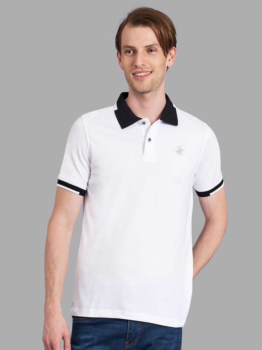 beverly hills polo club men white solid polo collar t-shirt