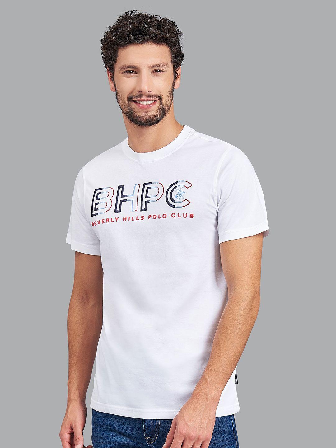 beverly hills polo club men white solid round neck t-shirt