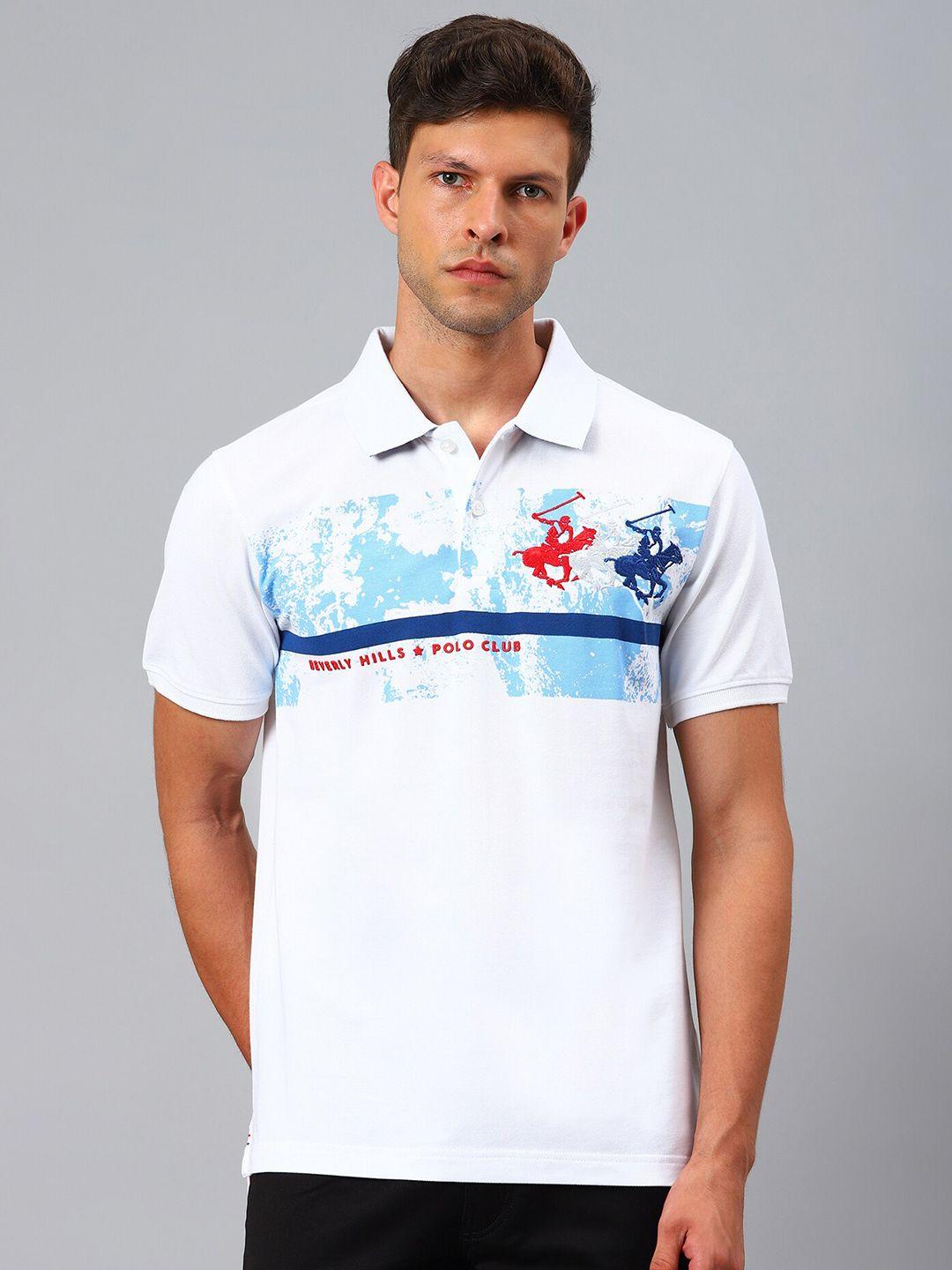 beverly hills polo club men white typography printed polo collar t-shirt