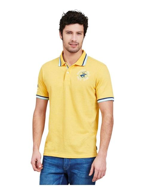 beverly hills polo club mustard slub polo t-shirt