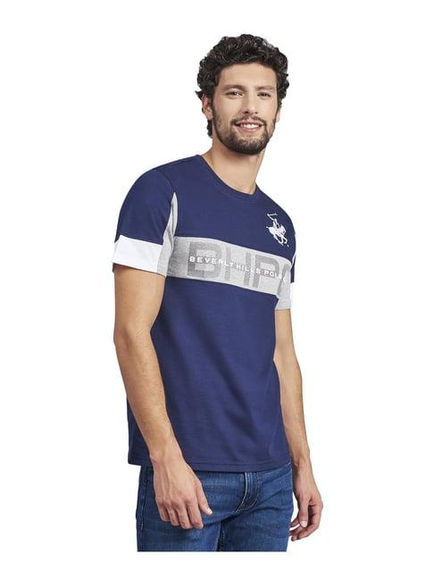 beverly hills polo club navy & grey cotton regular fit logo printed t-shirt