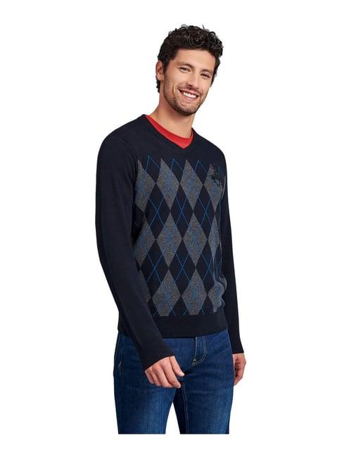 beverly hills polo club navy cotton regular fit argyle sweater