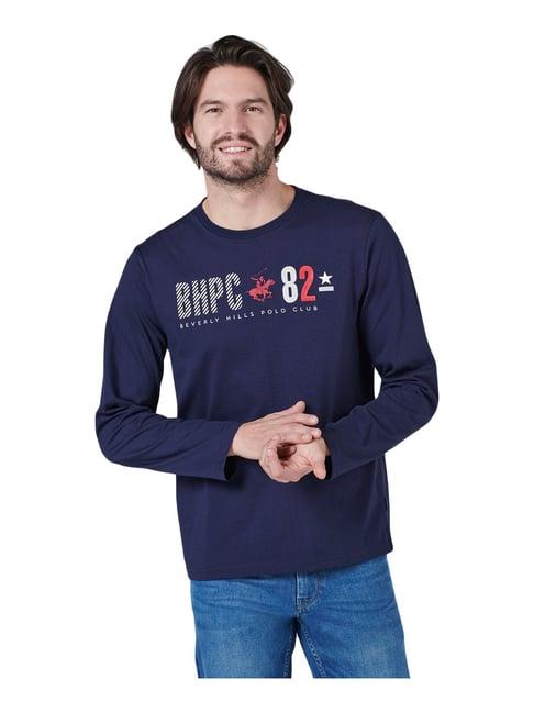 beverly hills polo club navy cotton regular fit printed t-shirt