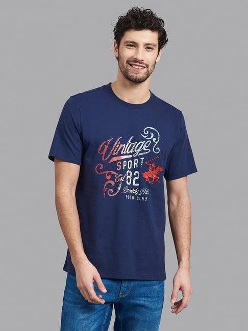 beverly hills polo club navy cotton regular fit printed t-shirt