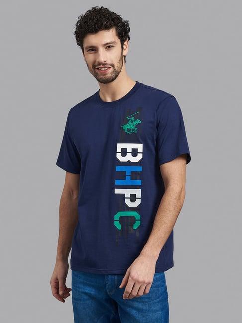 beverly hills polo club navy cotton regular fit printed t-shirt