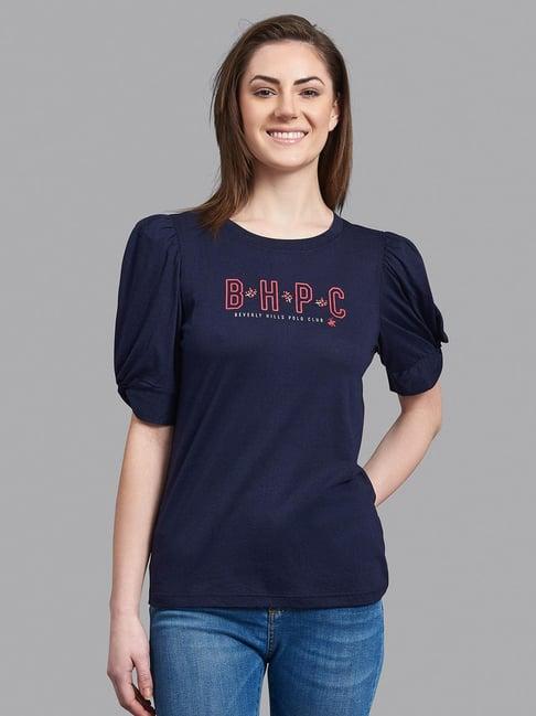 beverly hills polo club navy graphic print top