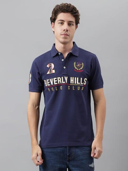 beverly hills polo club navy regular fit embroidered cotton polo t-shirt