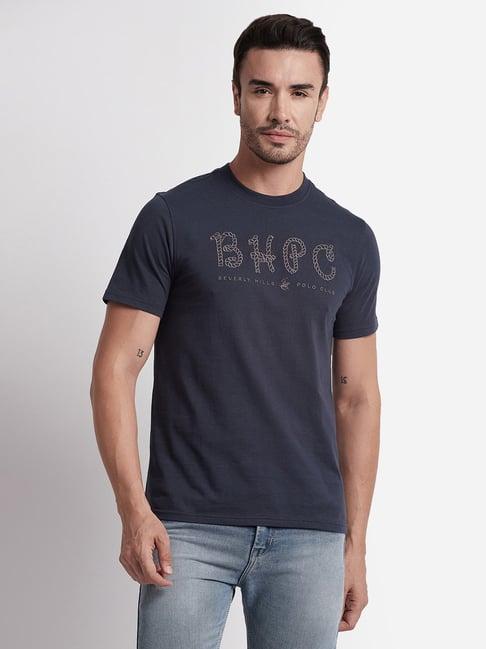 beverly hills polo club navy regular fit pure cotton crew t-shirt
