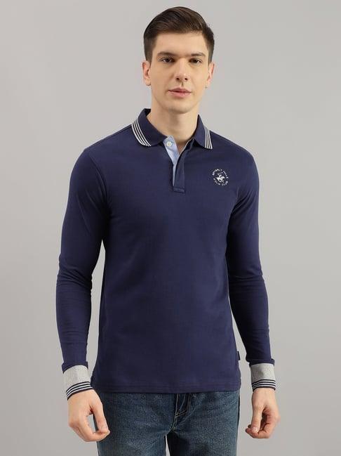 beverly hills polo club navy regular fit pure cotton polo t-shirt