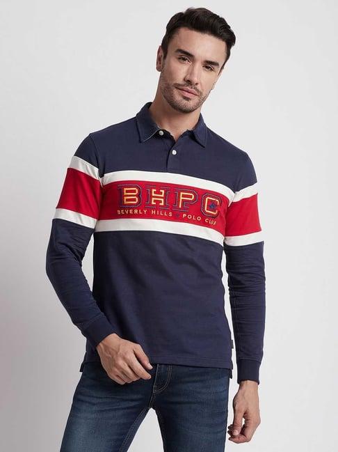 beverly hills polo club navy regular fit pure cotton polo t-shirt