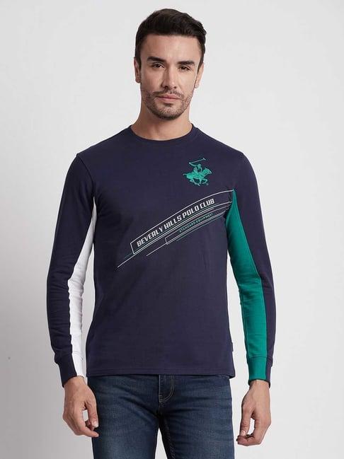 beverly hills polo club navy regular fit pure cotton t-shirt