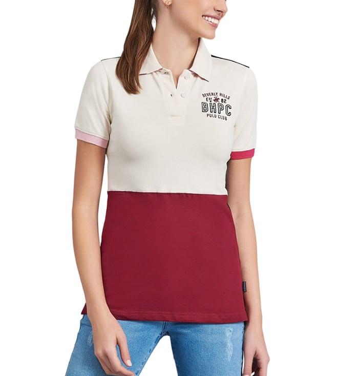 beverly hills polo club off white & maroon t-shirt