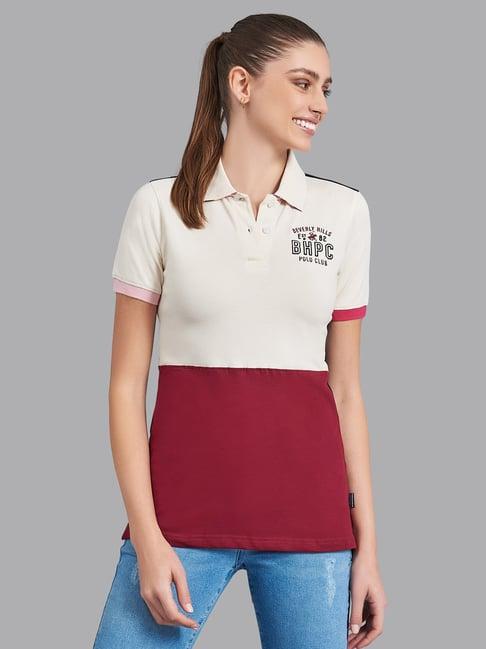 beverly hills polo club off white & maroon t-shirt