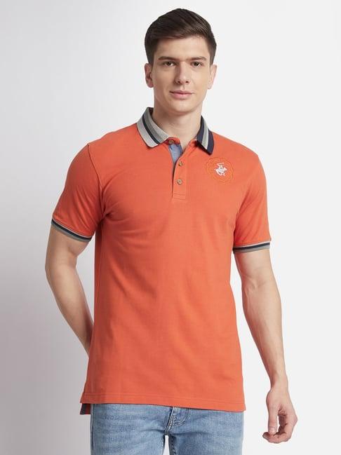 beverly hills polo club orange regular fit pure cotton polo t-shirt