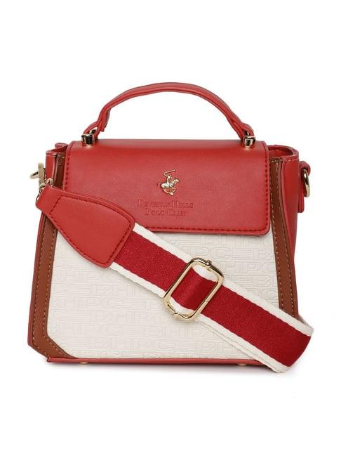 beverly hills polo club red & beige color block small satchel handbag