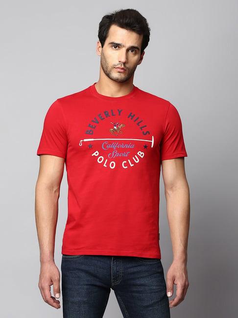 beverly hills polo club red regular fit cotton crew t-shirt