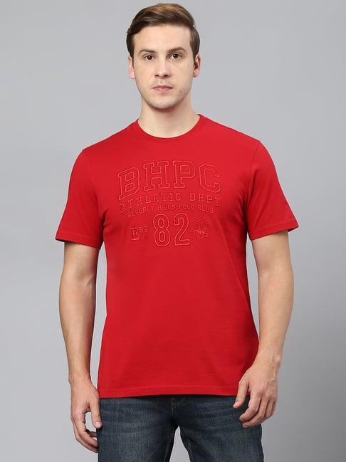 beverly hills polo club red regular fit cotton crew t-shirt