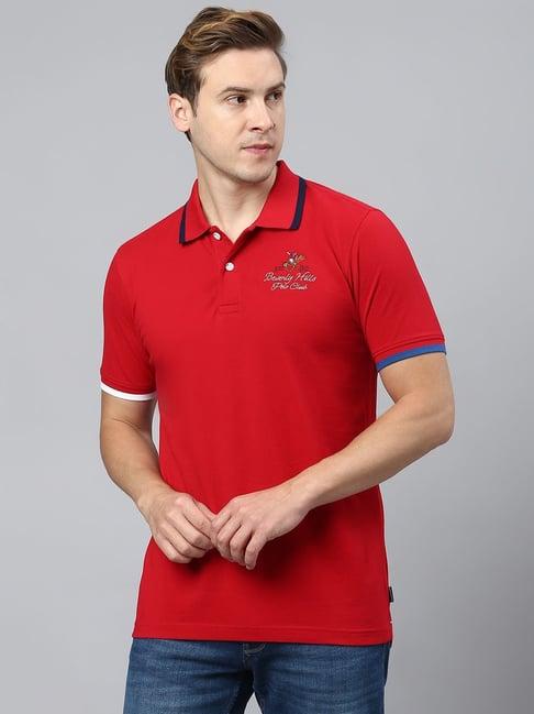 beverly hills polo club red regular fit cotton polo t-shirt