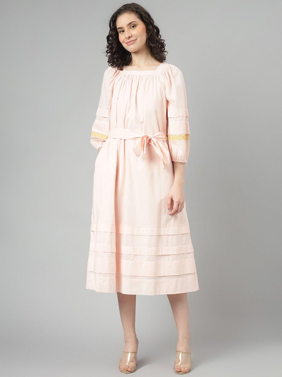 beverly hills polo club square neck puff sleeve belted a-line midi dress