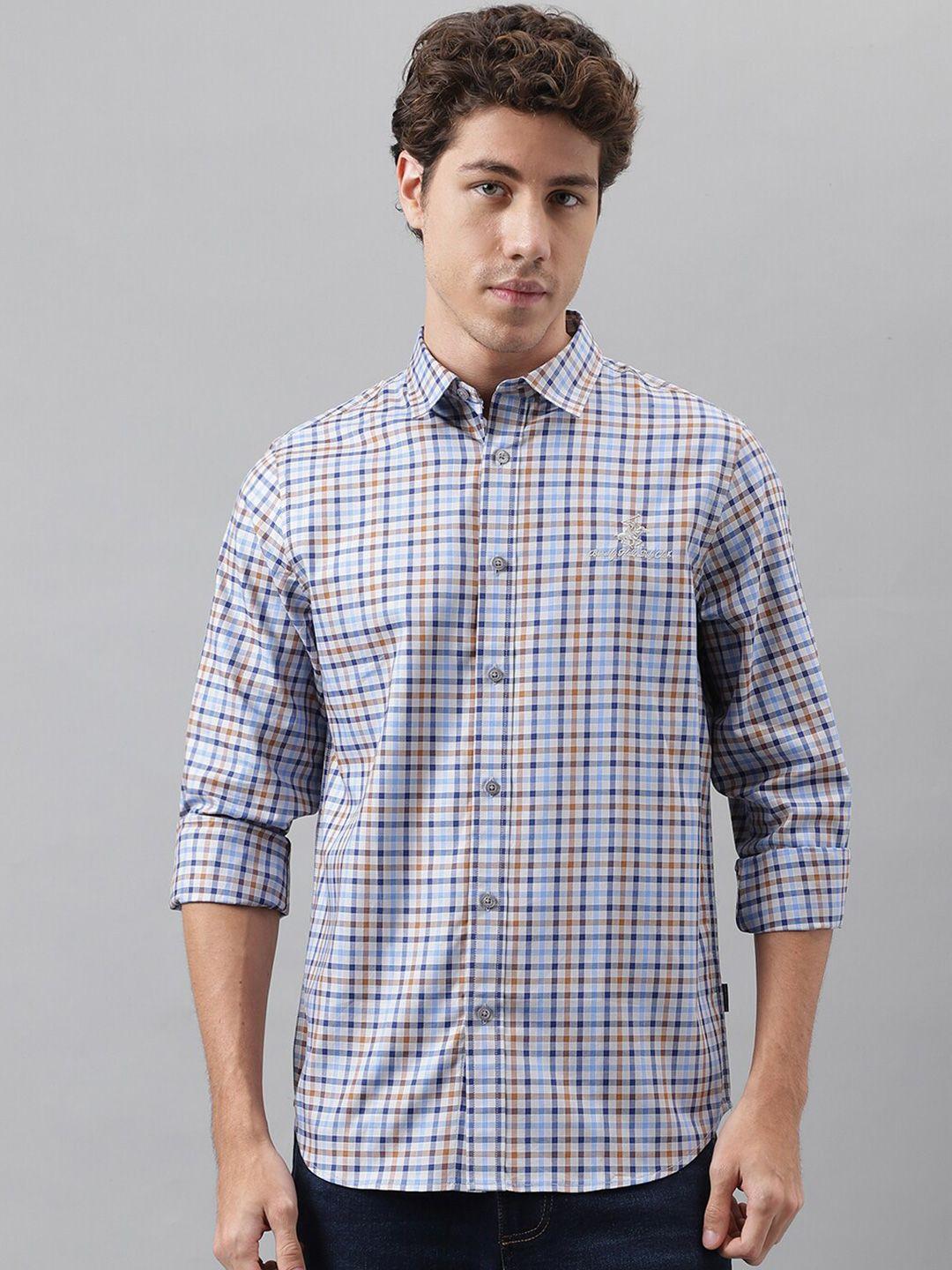 beverly hills polo club tailored fit oxford checked spread collar cotton casual shirt