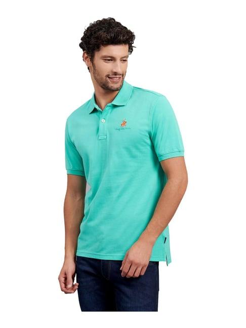 beverly hills polo club turquoise cotton regular fit polo t-shirt