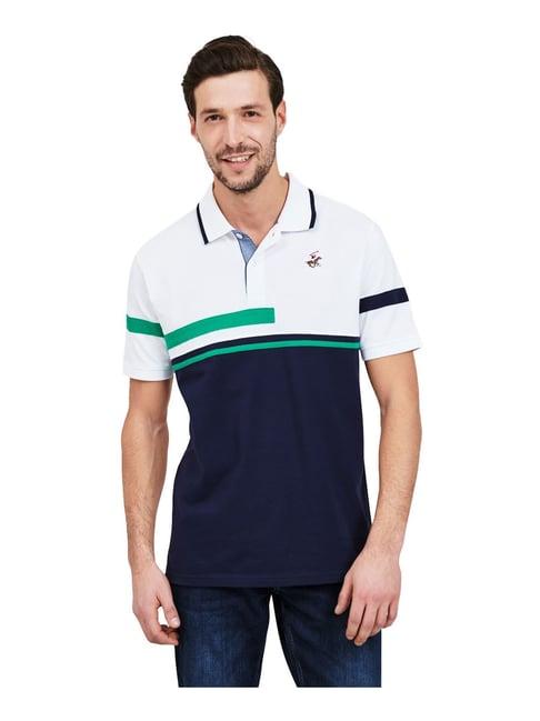 beverly hills polo club white & navy colour-block polo t-shirt