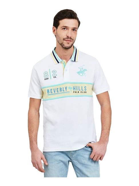 beverly hills polo club white logo printed polo t-shirt