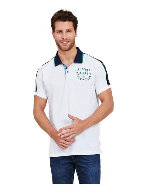 beverly hills polo club white logo printed polo t-shirt