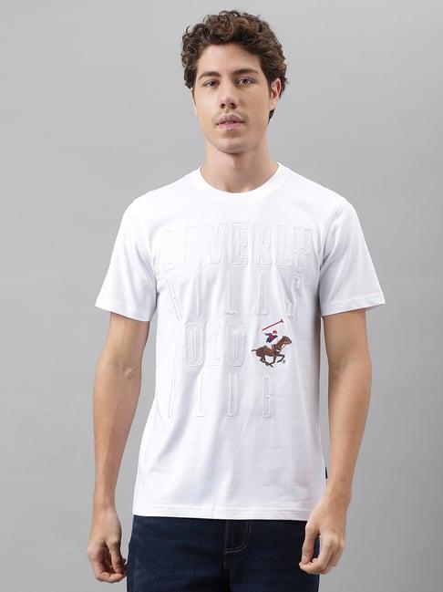 beverly hills polo club white regular fit embroidered cotton crew t-shirt