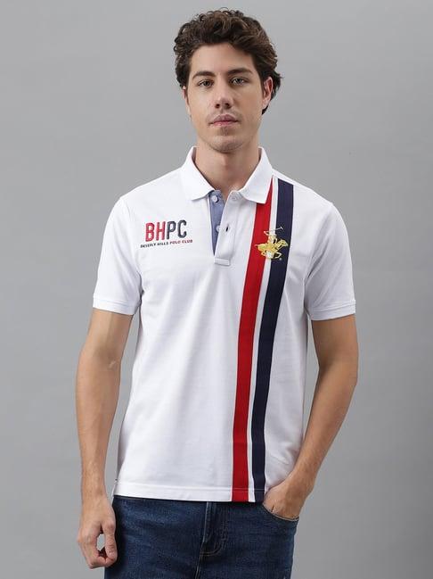 beverly hills polo club white regular fit striped cotton polo t-shirt