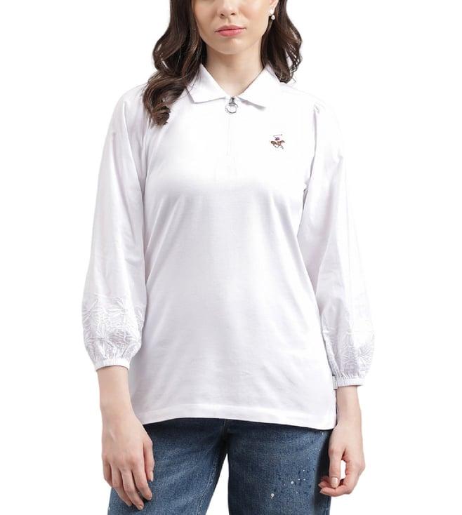 beverly hills polo club white zip front skinny fit polo top