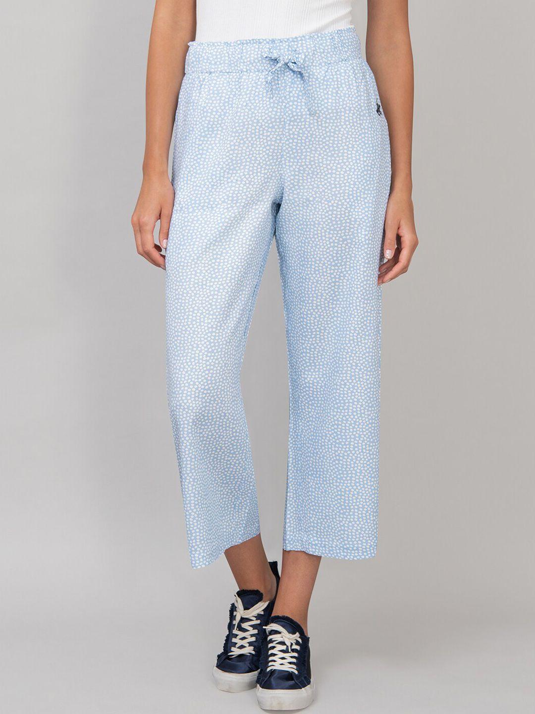 beverly hills polo club women blue regular fit printed regular trousers