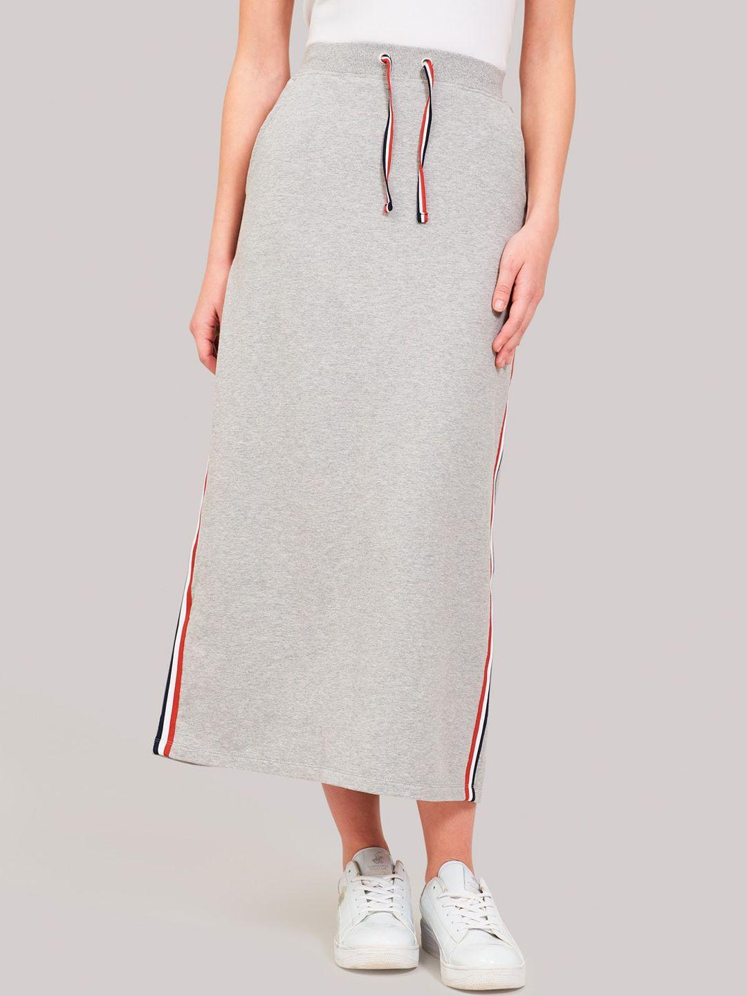 beverly hills polo club women grey solid straight maxi skirt