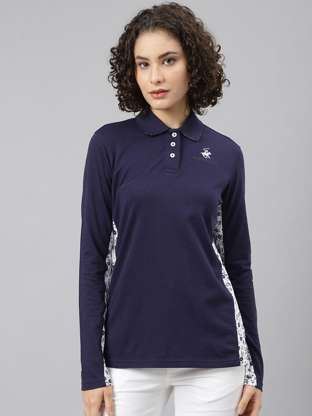 beverly hills polo club women navy blue polo collar t-shirt