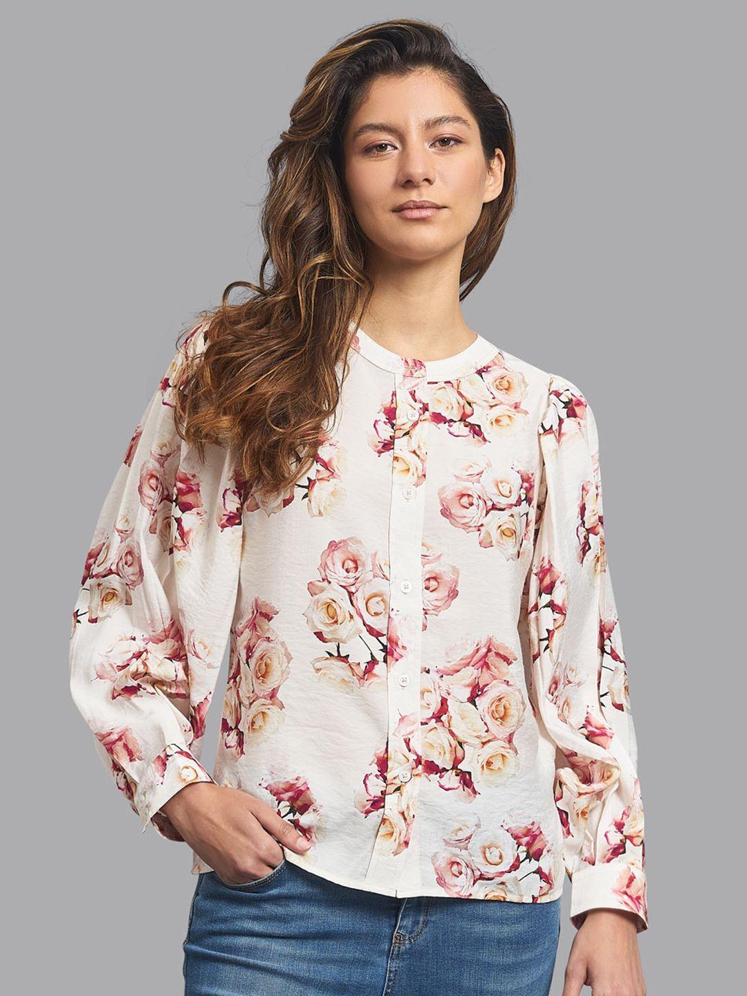 beverly hills polo club women off white floral printed casual shirt