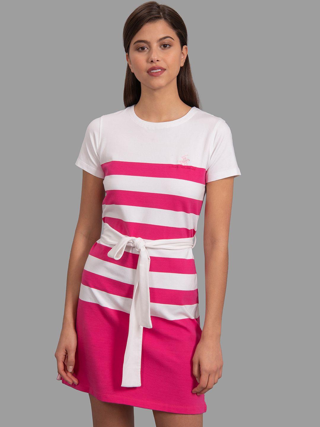 beverly hills polo club women pink colourblocked sheath dress