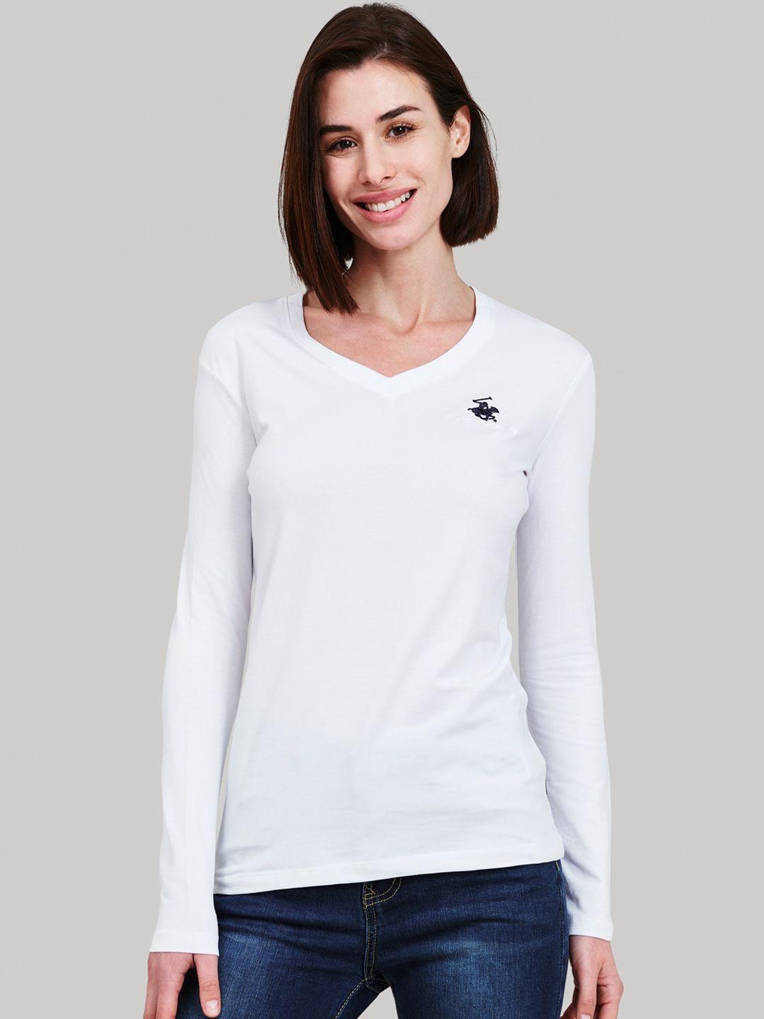 beverly hills polo club women white solid v-neck t-shirt
