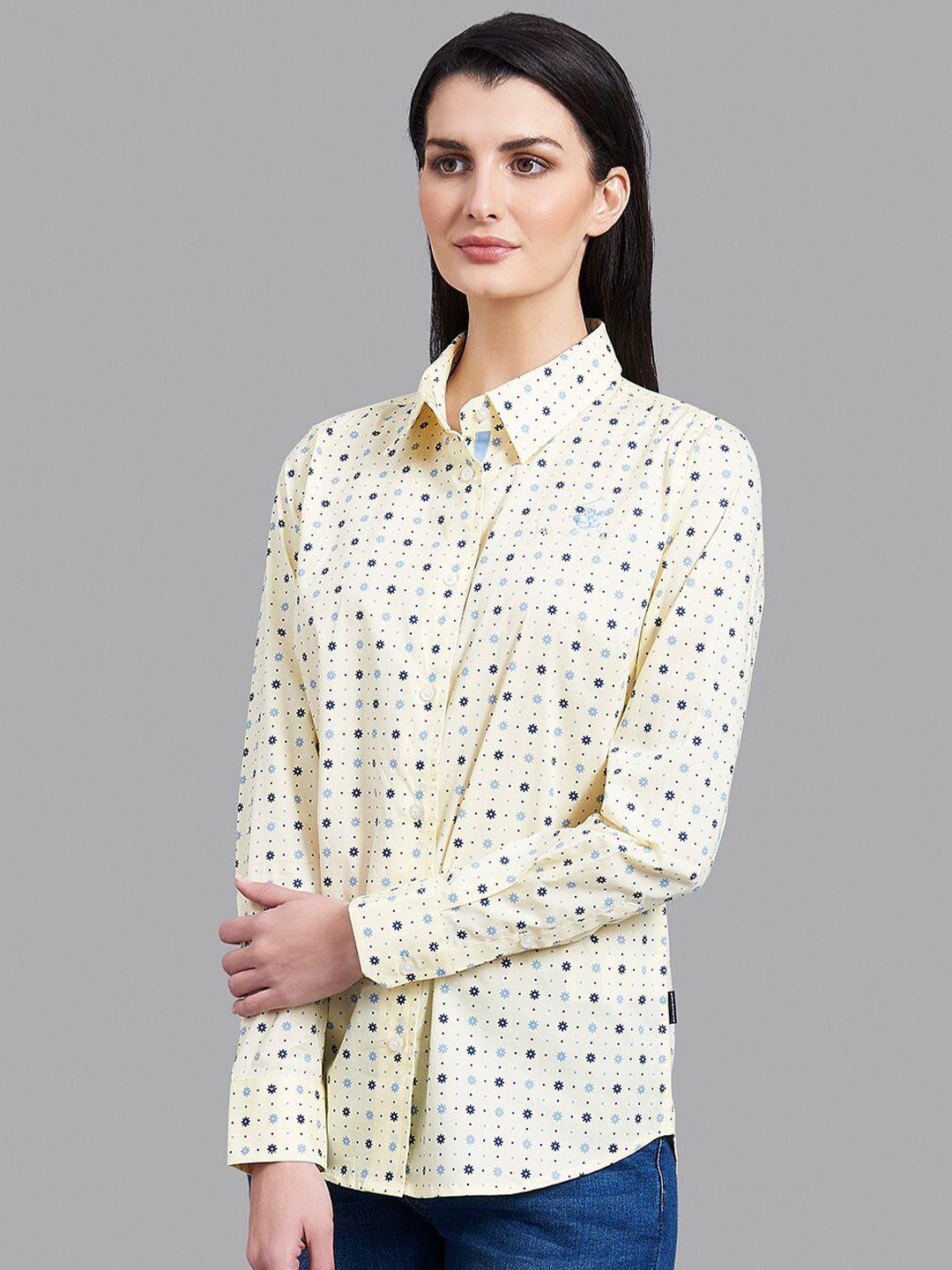 beverly hills polo club women yellow & blue printed casual shirt