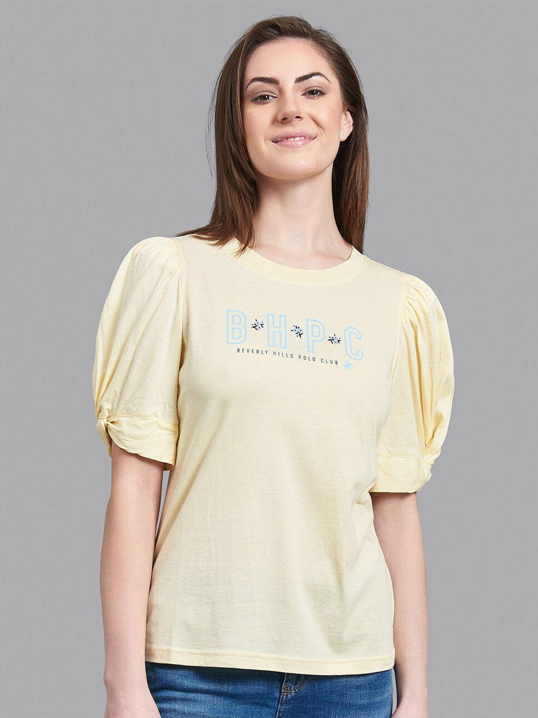 beverly hills polo club women yellow typography printed t-shirt