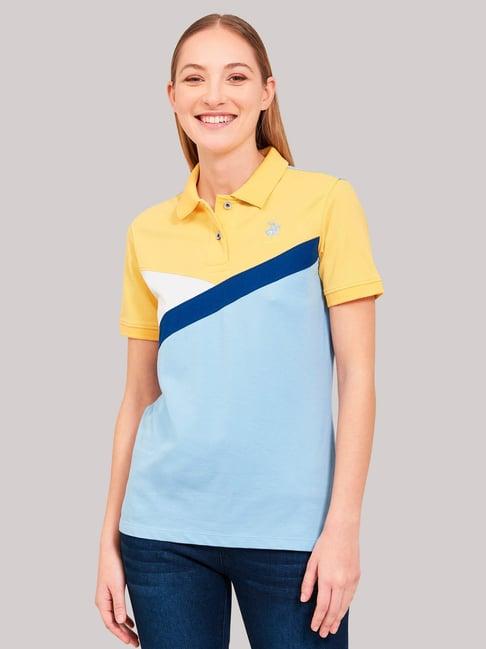 beverly hills polo club yellow & blue regular fit polo t-shirt