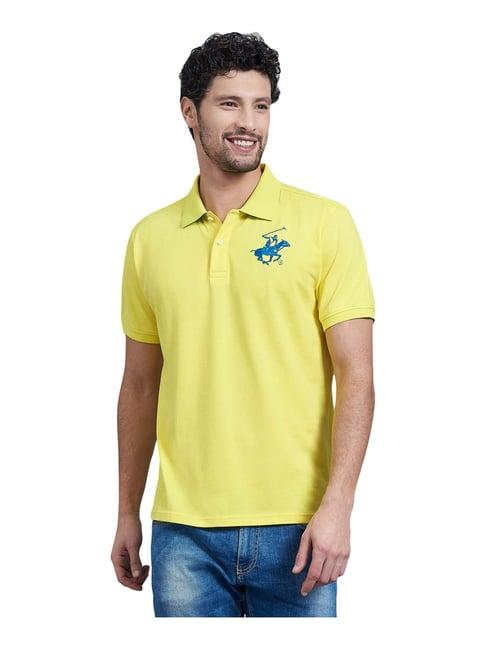 beverly hills polo club yellow cotton regular fit polo t-shirt