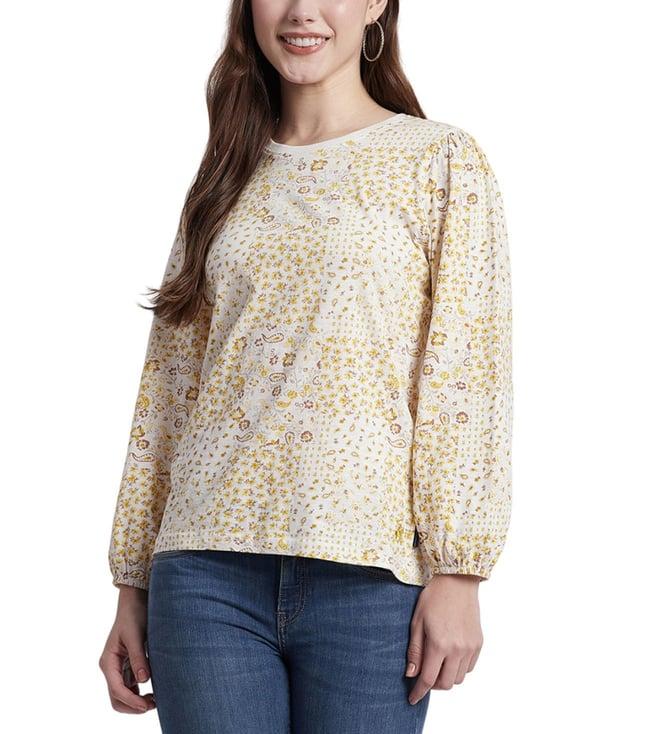 beverly hills polo club yellow fall feeling printed regular fit top