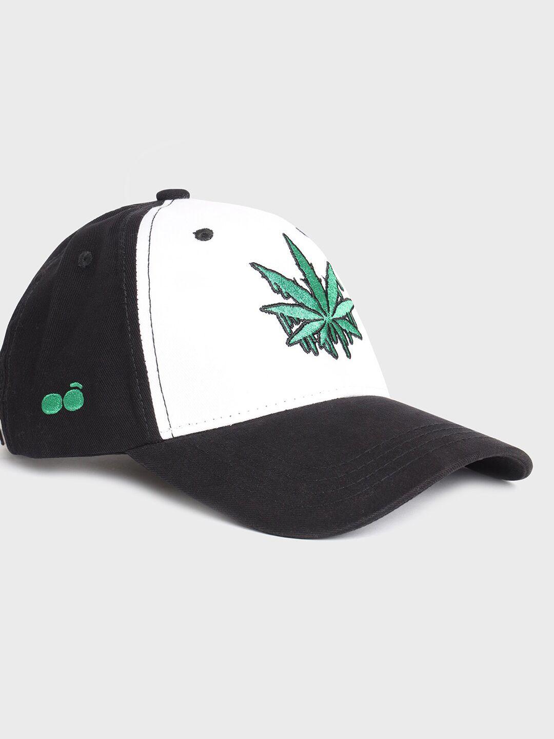 bewakoof adult black & white leaf colourblocked baseball cap