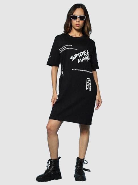 bewakoof black graphic print t-shirt dress