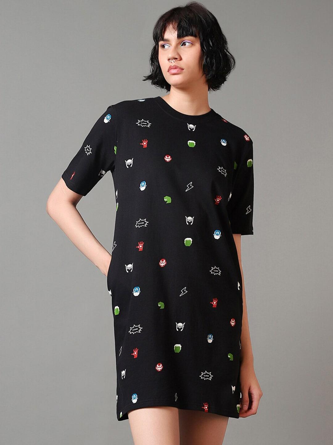 bewakoof conversational printed cotton t-shirt dress