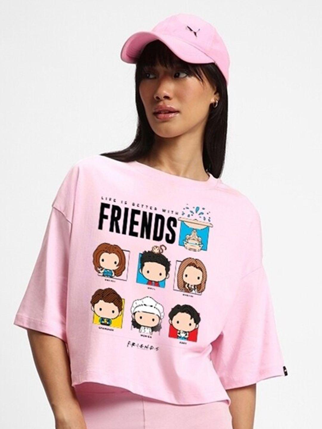 bewakoof friends life graphic printed drop-shoulder sleeves oversized pure cotton t-shirt