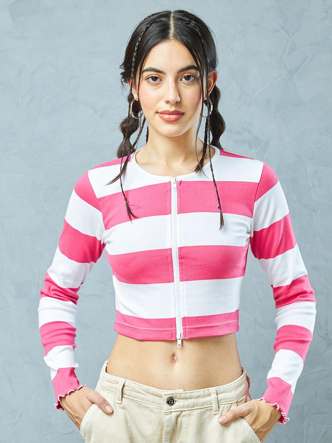 bewakoof horizontal striped pure cotton fitted crop top