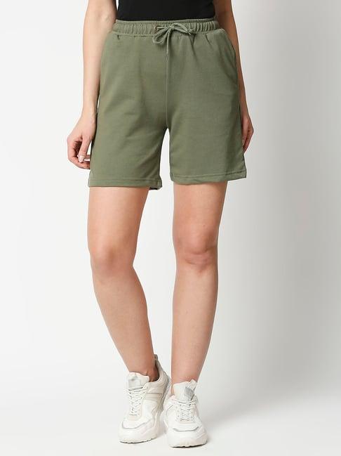 bewakoof moss green cotton shorts