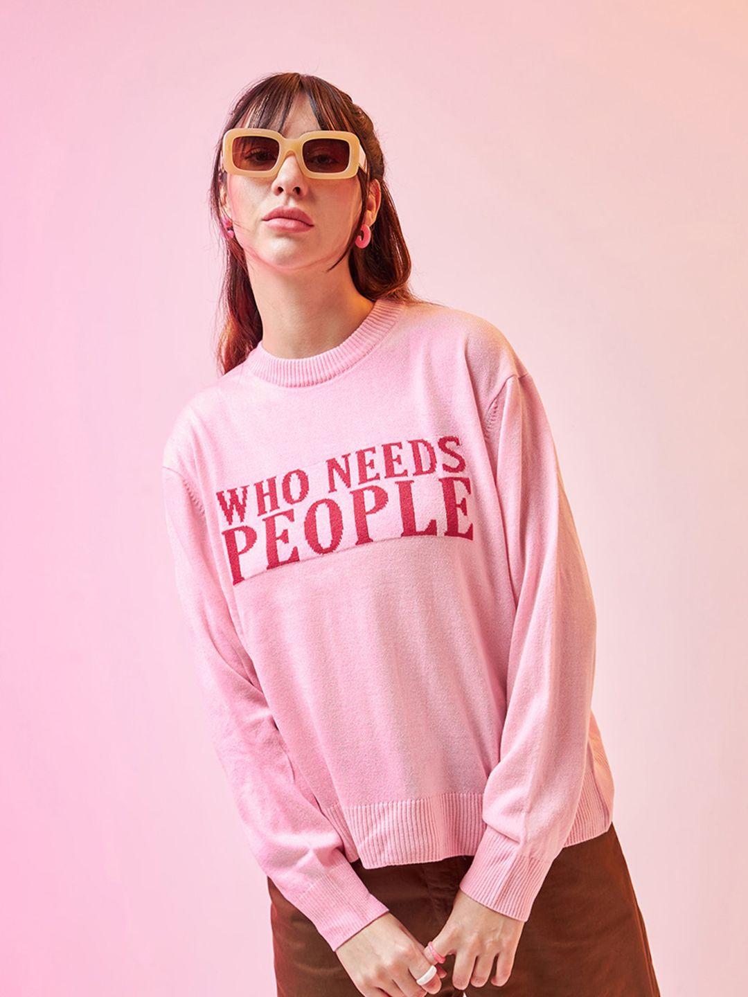 bewakoof pink typography printed pullover acrylic sweater