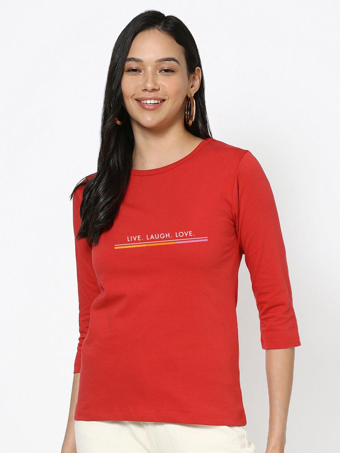 bewakoof red typography printed cotton slim fit t-shirt